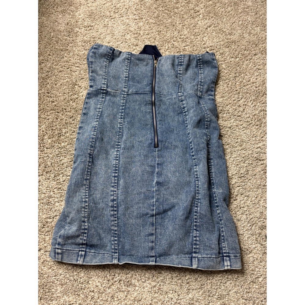 Mad for Love Denim Mini Skirt High Waisted Corset Scalloped Blue Medium Wash L